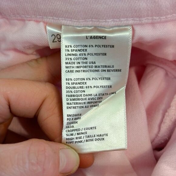 L'AGENCE Sada High Rise Cropped Soft Pink Ankle Jeans, Size 29 NWT - Picture 10 of 11